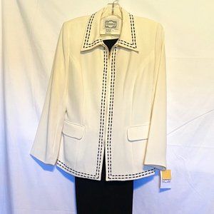 NWT! GORGEOUS MOISELLE ~ LINED, POCKETS WHITE JACKET AND BLACK PANT SUIT ~ Sz.10